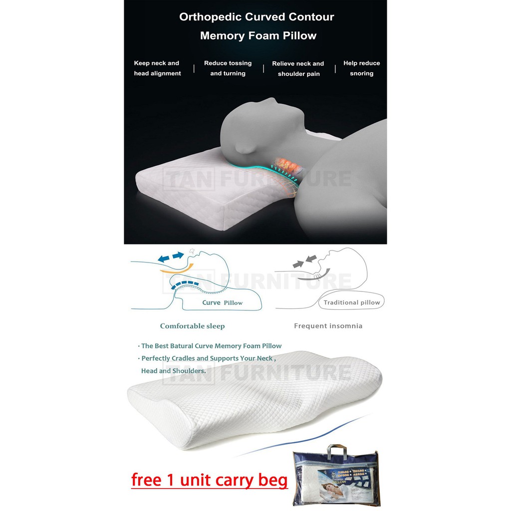 Tfif Orthopedic Curved Contour Memory Foam Pillow With Carry Beg