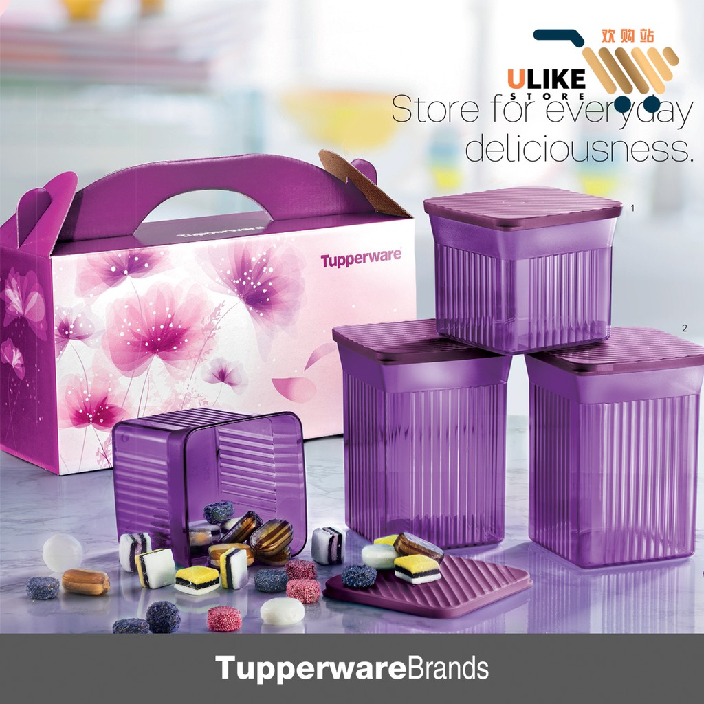 Tupperware Elegant Square Purple/ Crystalline Canister 780ml Elegant Round Gift Set #Tupperware elegant square set