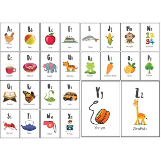 ABC Malay and English Alphabet Art Flash Cards Printable, Baby ...