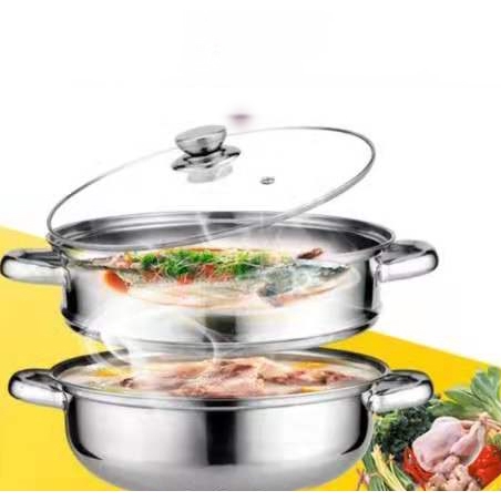 Pengukus Steamer Cookware Pot Periuk Kukus Steam Pot 2 Layer Mini Rice Cooker Stainless Steel Periuk Maggi Anti Kara