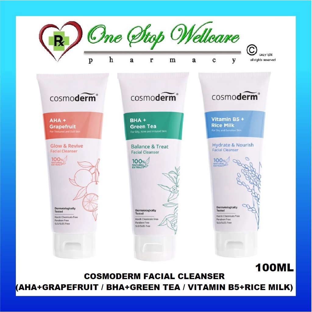 COSMODERM FACIAL CLEANSER (AHA+GRAPEFRUIT / BHA+GREEN TEA / VITAMIN B5