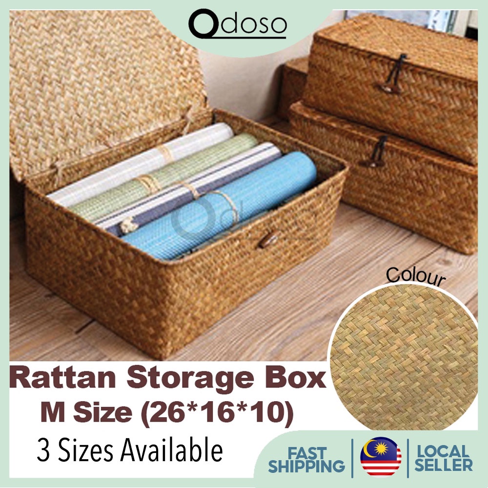 SO016 Rattan Storage Box (Available in 3 Size) Hand Woven Rattan Home Storage Basket / Decorative Box with Lid 3 Sizes