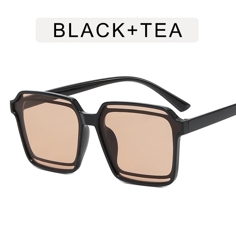 MINCL/Classic Square Frame Plastic Flat Top Metal Trimming Sunglasses 