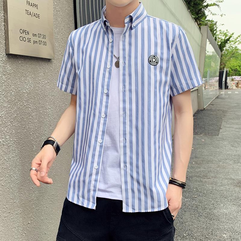 Korean Style Men Shirt Slim Fit Short Sleeve Baju Kemeja Lelaki Business Formal Shirt Men Striped Shirt