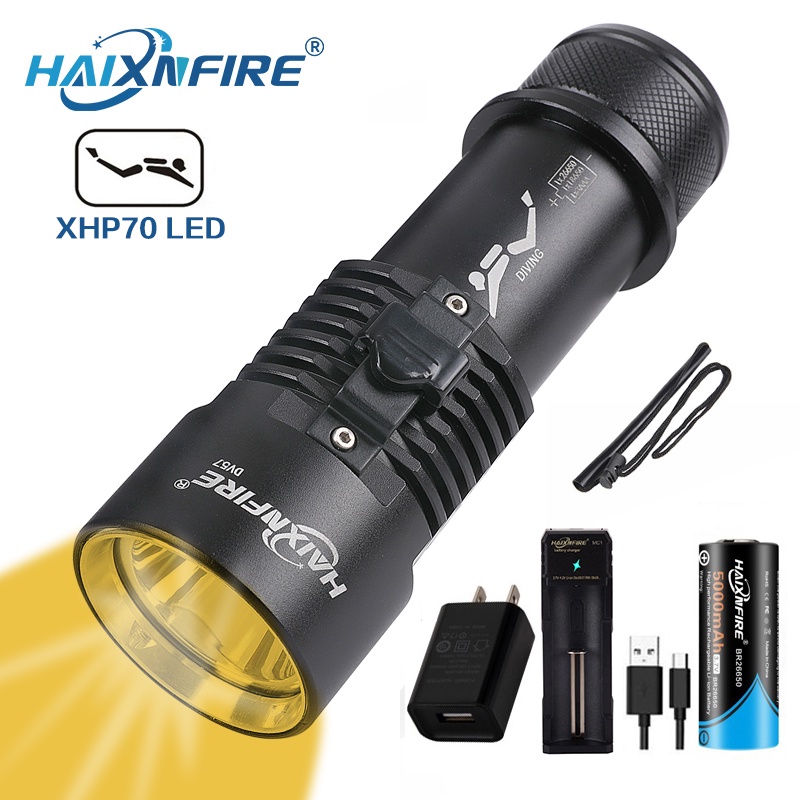 HaixnFire DV57 Yellow Light Scuba Diving Torch 5000 Lumens Waterproof