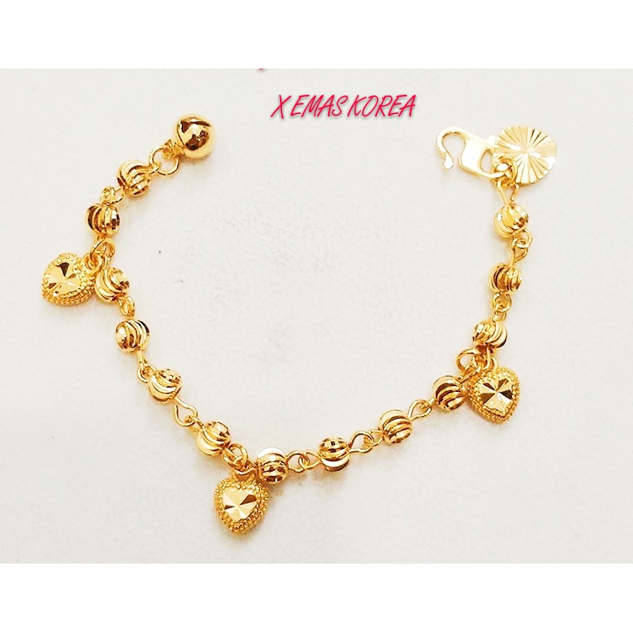 Rantai Tangan budak 5m bulat +love EMAS KOREA Jewellery bracelet golden ...