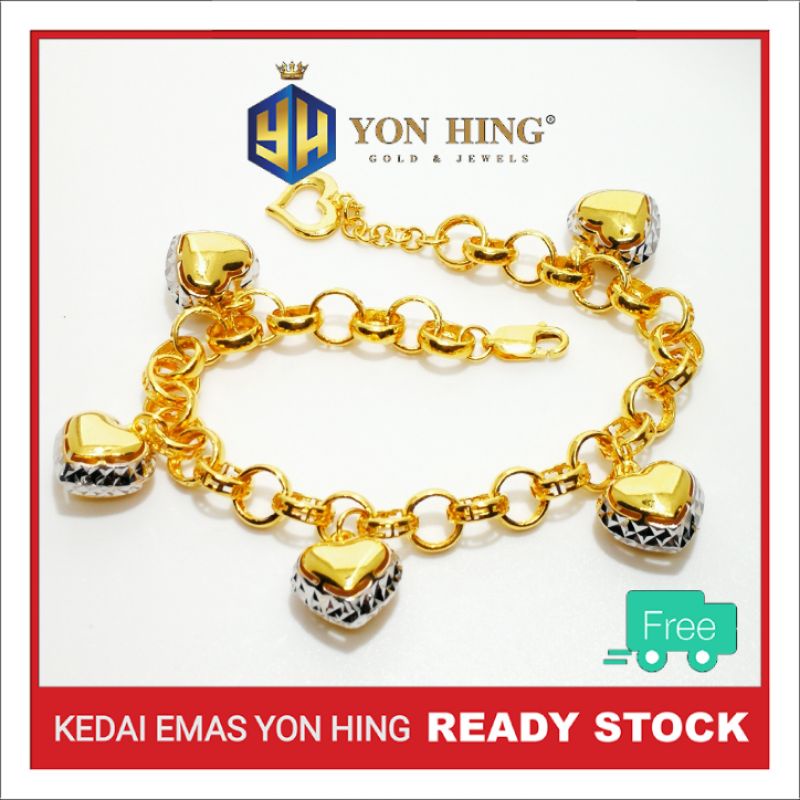 Rantai Tangan Kendi Gantung Love 2 Tone Emas 916 Shopee Malaysia