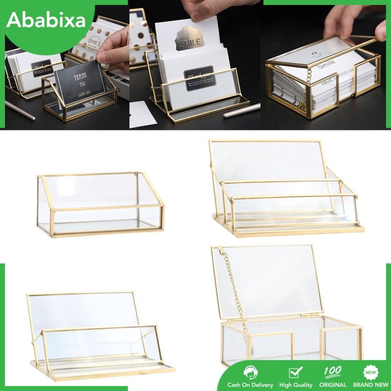 [AbabixaMY] Clear Business Card Holder Glass Name Card Stand Organizer