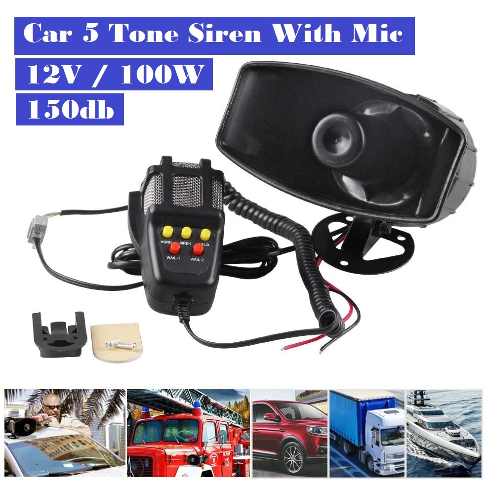 100W 12V Car Siren Speaker Microphone Horn Lound Music Sound Alarm Motorcycle Hon Kereta Bunyi Kuat