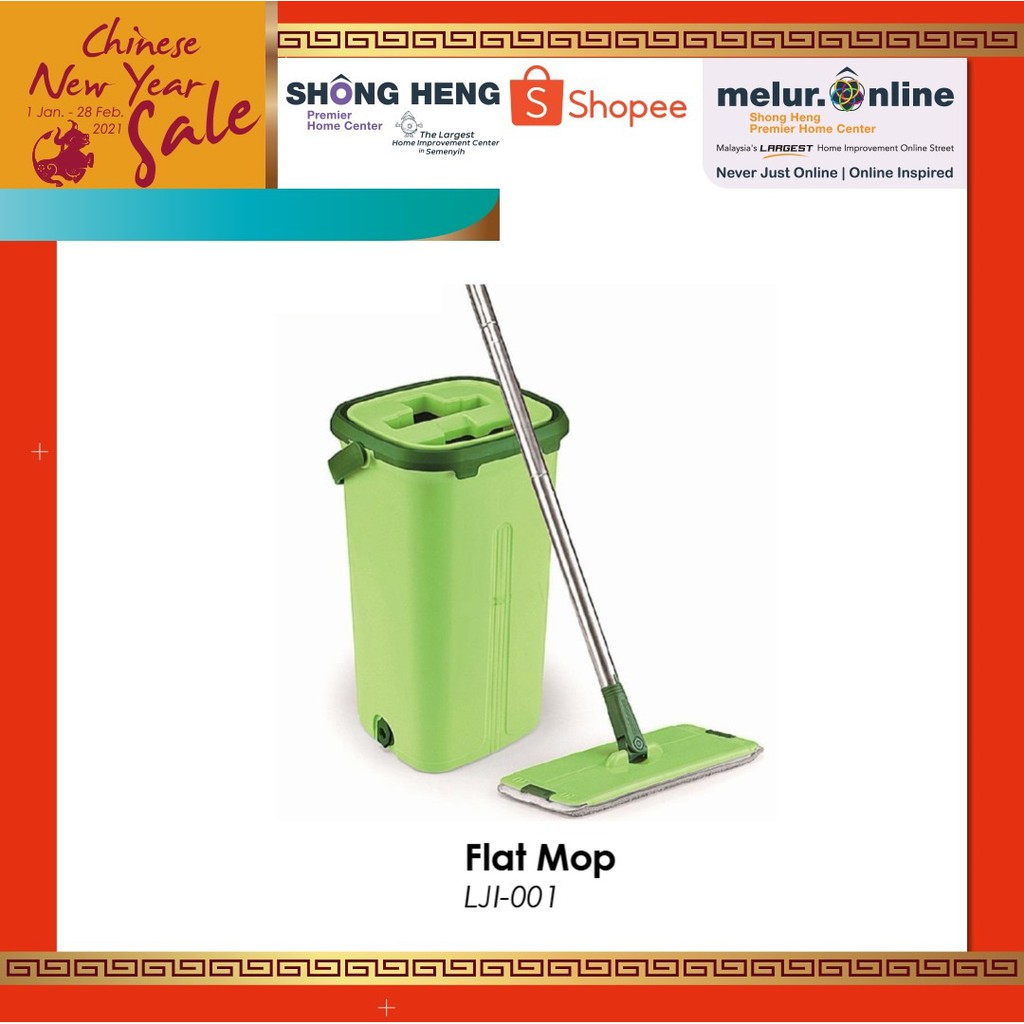 [CNY SALE] Self Wash Flat Mop with Microfiber Cloth Stainless Steel Scrape Squeeze-LJI-001