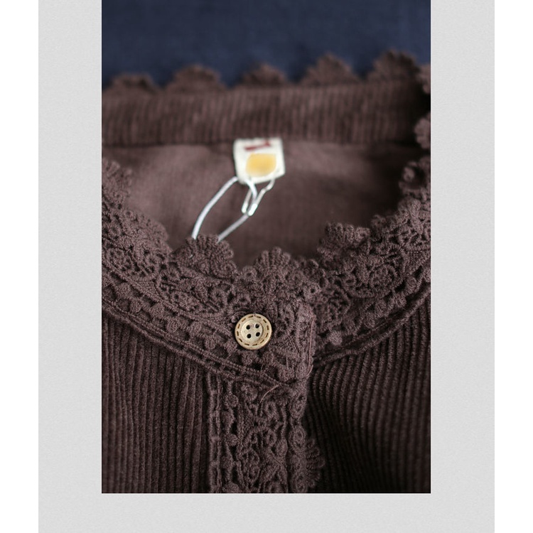 Have Durable Women New Style Classic Simple Large Size Corduroy Long-Sleeved Jacket Loose Lace Trim Design Quality - Image 3