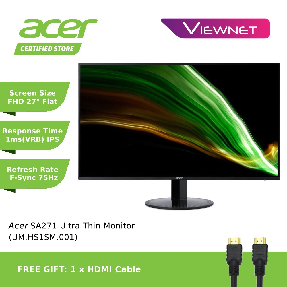 Acer SA271 Ultra Thin Flat Monitor (27"/IPS Panel/Full HD/1ms VRB