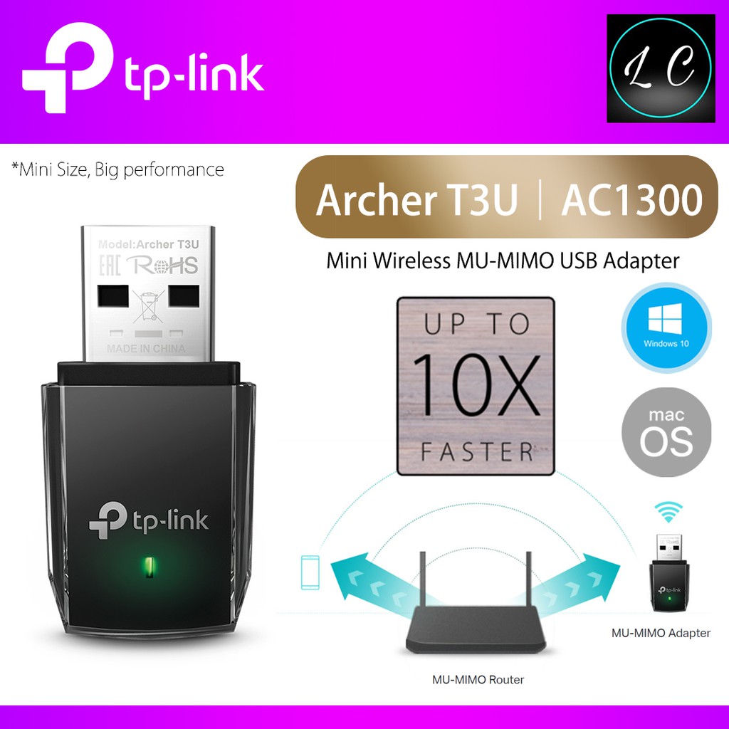 TP-Link ARCHER T3U AC1300 Mini size WiFi MU-MINO USB 3.0 Adapter Dual Band 5GHz + 2.4GHz