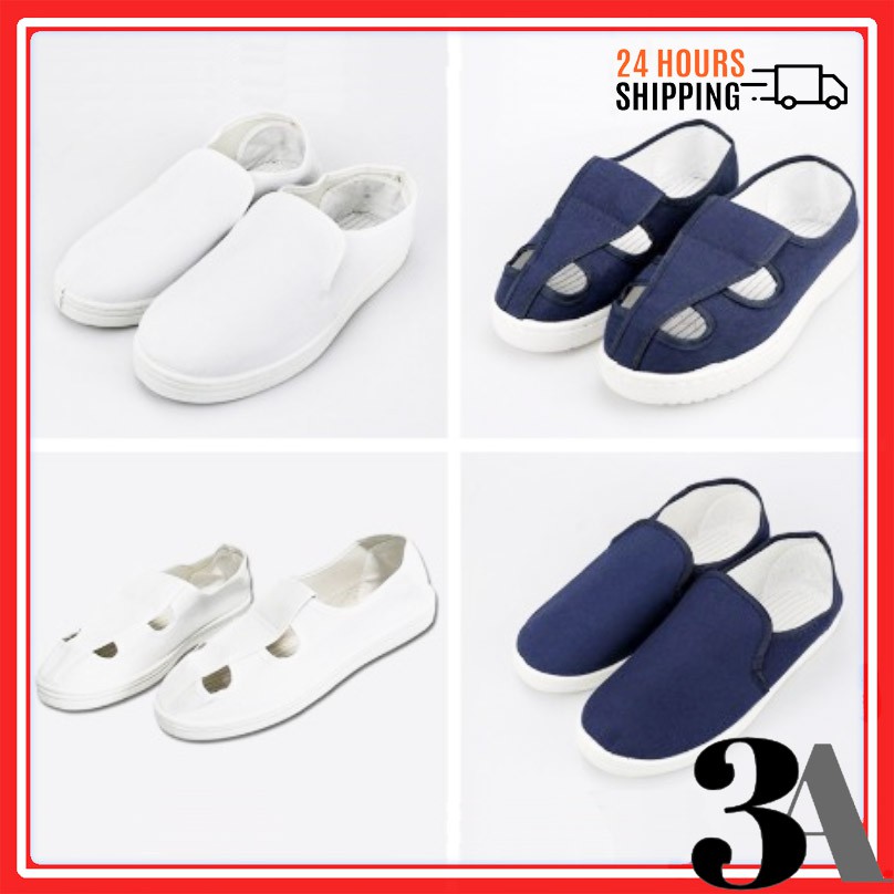 ESD Shoes Kasut Esd Cleanroom Anti Static Shoes White Navy Blue Putih Men  Women Safety ESD Shoe Four Eye Holes PVC | Shopee Malaysia