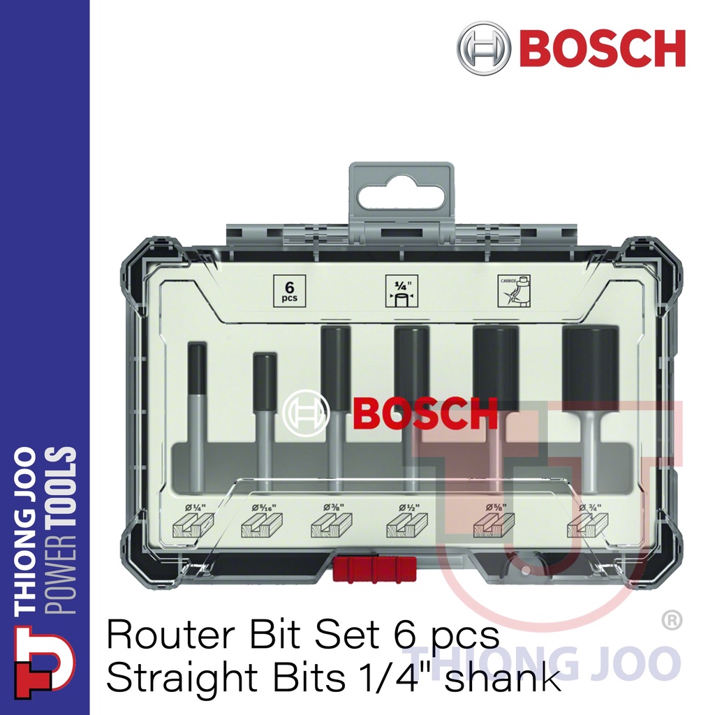 BOSCH ROUTER BIT SET 6 PCS STRAIGHT BITS 1/4" SHANK Shopee Malaysia