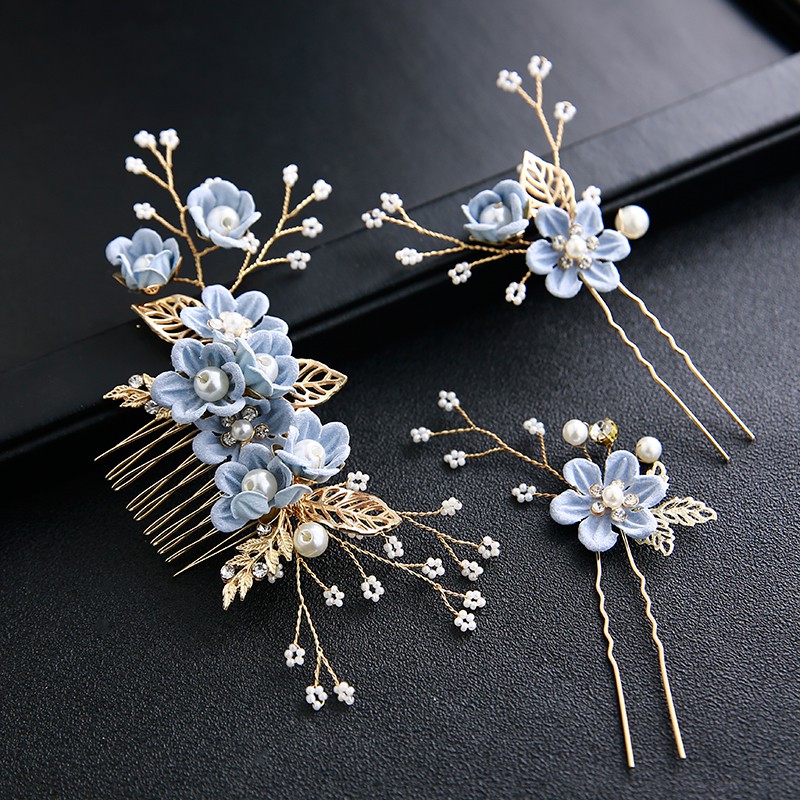 Korean Bride Tiara Sweet Small Fresh Flower Blue Hair Accessories