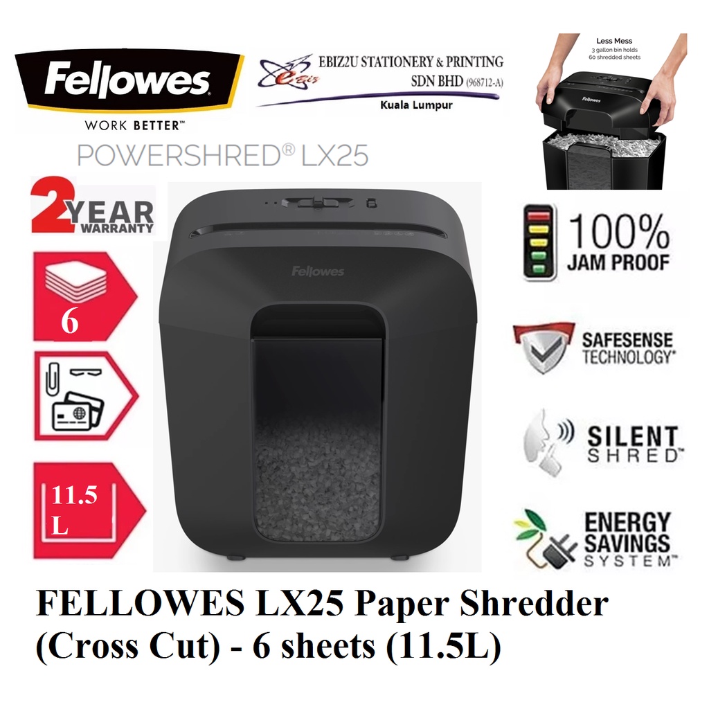 FELLOWES LX25 Paper Shredder (Cross Cut) 6 sheets (11.5L) (Cross