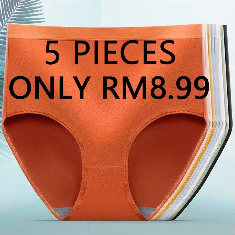 [KL Ready Stock] 5PCS Cotton Women High Waist Panties Elastic Soft Plus Size Breathable Underwear Women Seluar Dalam Wanita Celana Dalam Wanita Spender Wanita