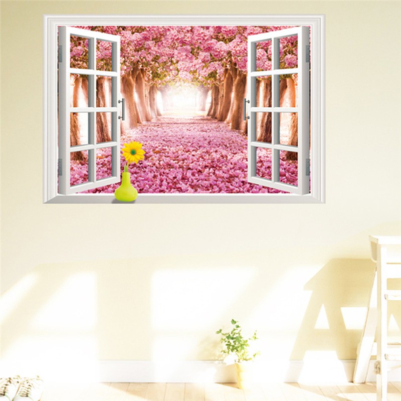 Romantic Sakura Tree Wallpaper 3d Fake Window Living Room Bedroom Wall Sticker