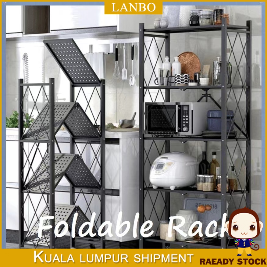 LANBO Kitchen Rack 3/4/5 Tier Foldable Rack Kitchen Rack With Wheels