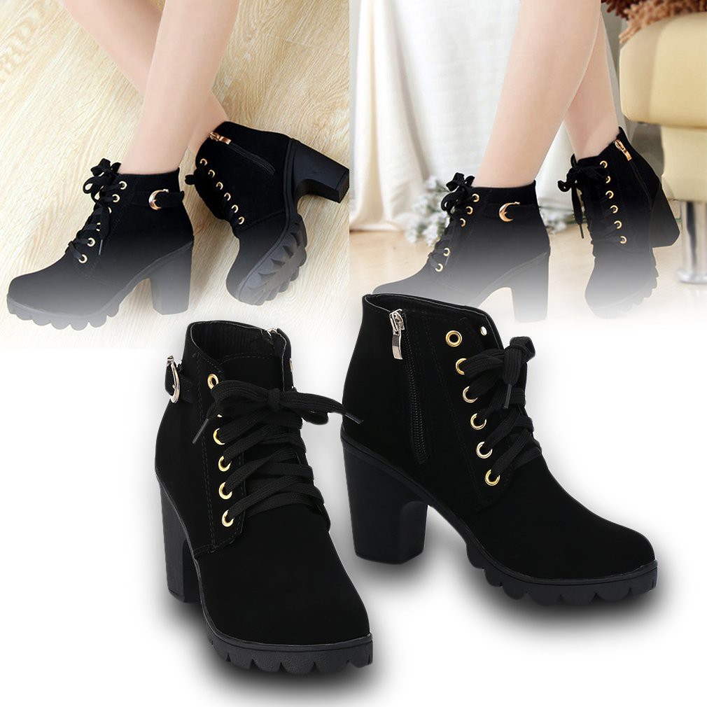 HOT Girl Women High  Top Heel  Lace Up Ankle Boots Suede 