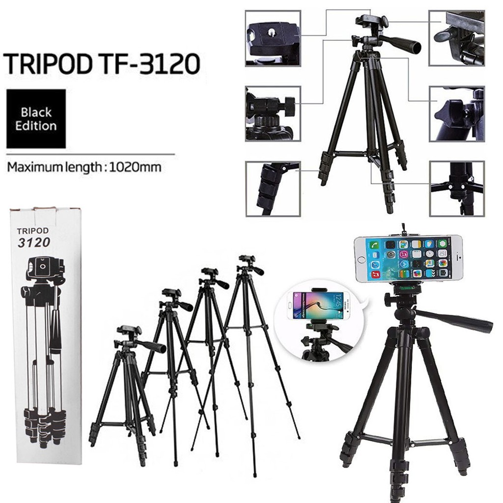 Original TRIPOD 3120A Portable Stand Aluminum 4 Section With Phone