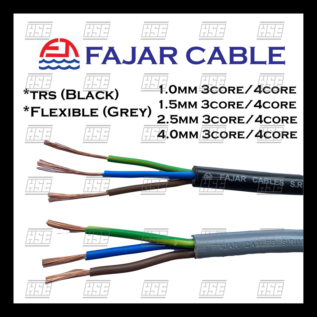 Cut By Meter Fajar 1 5mm 2 5mm 4mm 3 Core 4 Core Flexible Cable Trs Cable 100 Pure Copper Shopee Malaysia