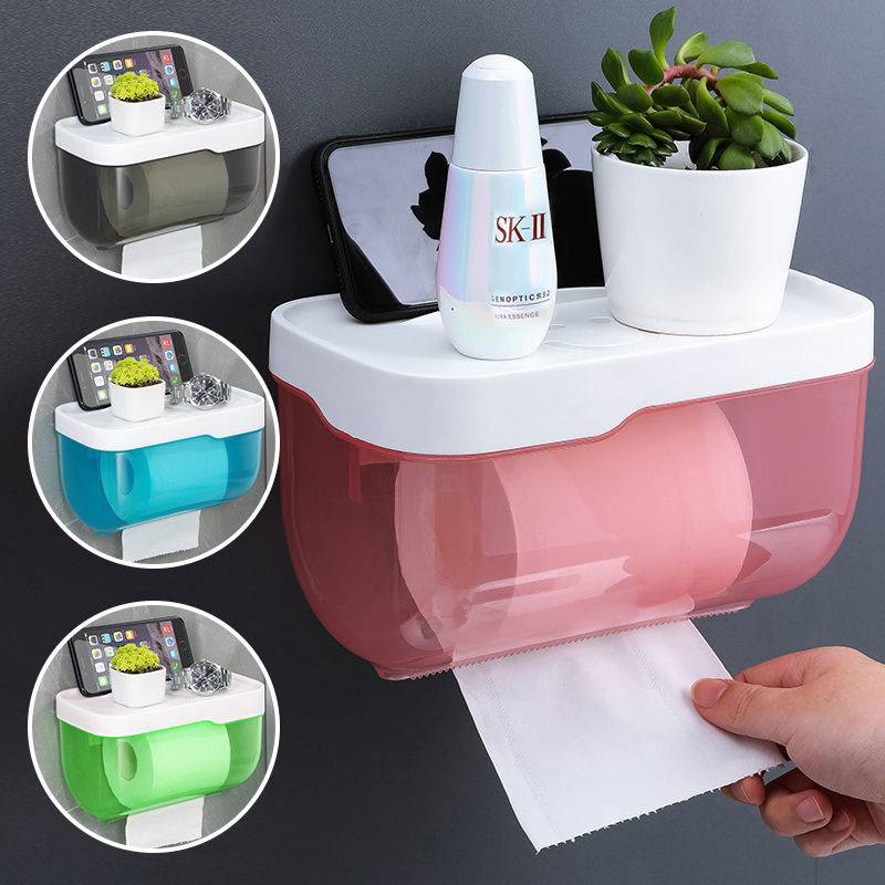 No Drill Waterproof Toilet Tissue Paper Roll Holder Wall Mount Plastic