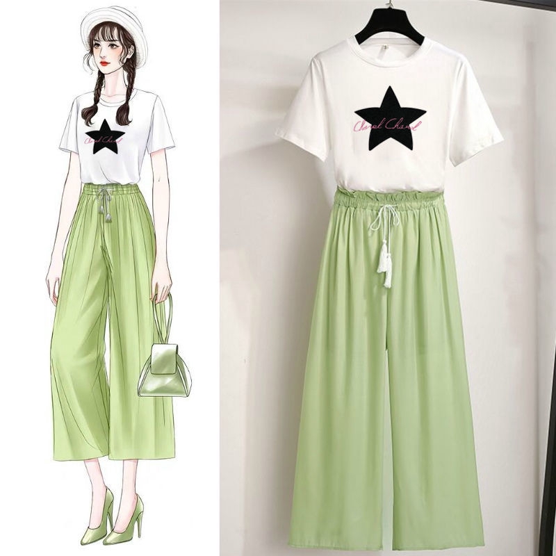 women fashion two piece set 2020 summer new short sleeve t shirt + loose  Wide leg pants korean woman casual outfit sets | Shopee Malaysia