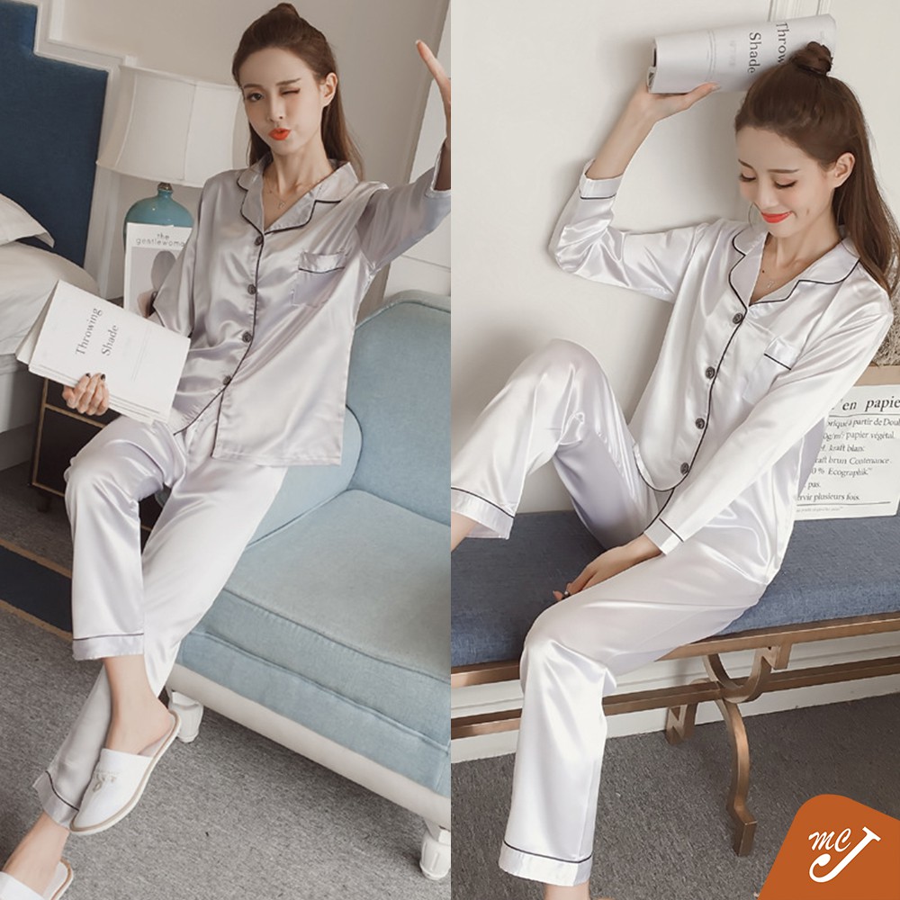 McJoden - PANDORA Silk Satin Pajamas Set Unisex Long Sleeve Women Sleepwear Nightwear Baju Tidur wanita perempuan Licin