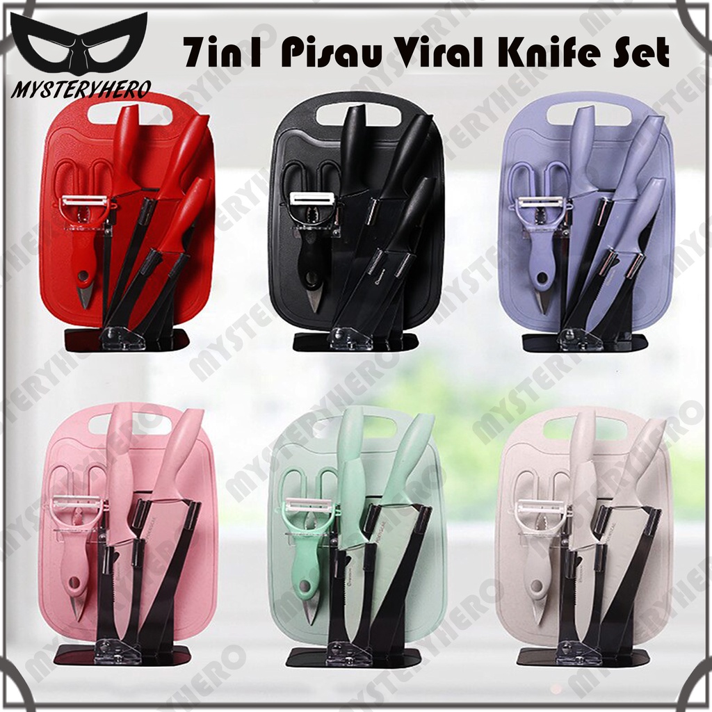 MysteryHero Kitchen Knife Set 7 in 1 Kitchen Knives Utensils Pisau Viral Set Dapur Pisau Gunting set