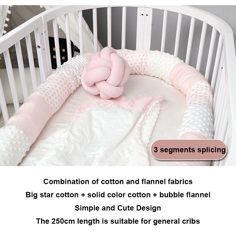 Newborn Gift Breathable Baby Long Bumper Snake Pink White, 98 Inches Safe Head Guard Pads for Boys Girls Washable & Removable Bumper for Bed Cradle Crib Protector Pillow 