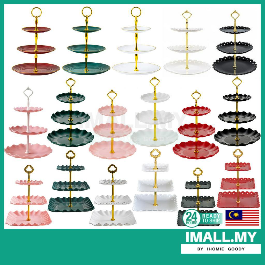 【iMall】Dessert Stand Cake Stand Fruit Cupcake Display Dessert Stand Birthday Party Wedding High Tea 3-Tier Plastic Round