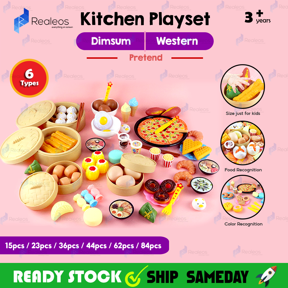 Realeos Kids Pretend Play Kitchen Playset Chinese Western Food Dim Sum ...