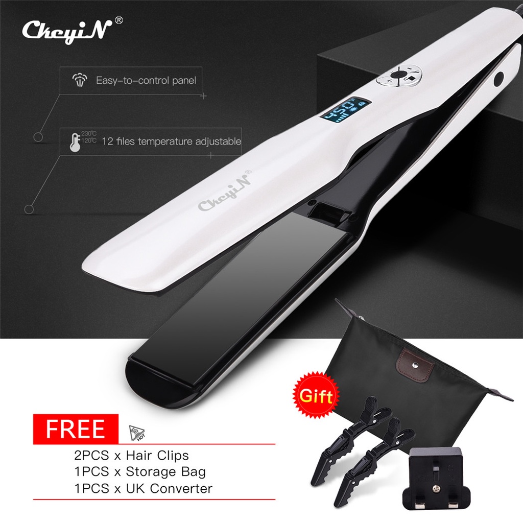 CkeyiN Wide Plate Flat Hair Straightener Styling Tools with LCD Display Intelligent Lock PTC Fast Heating Professional For Anion Care straightener hair HS299