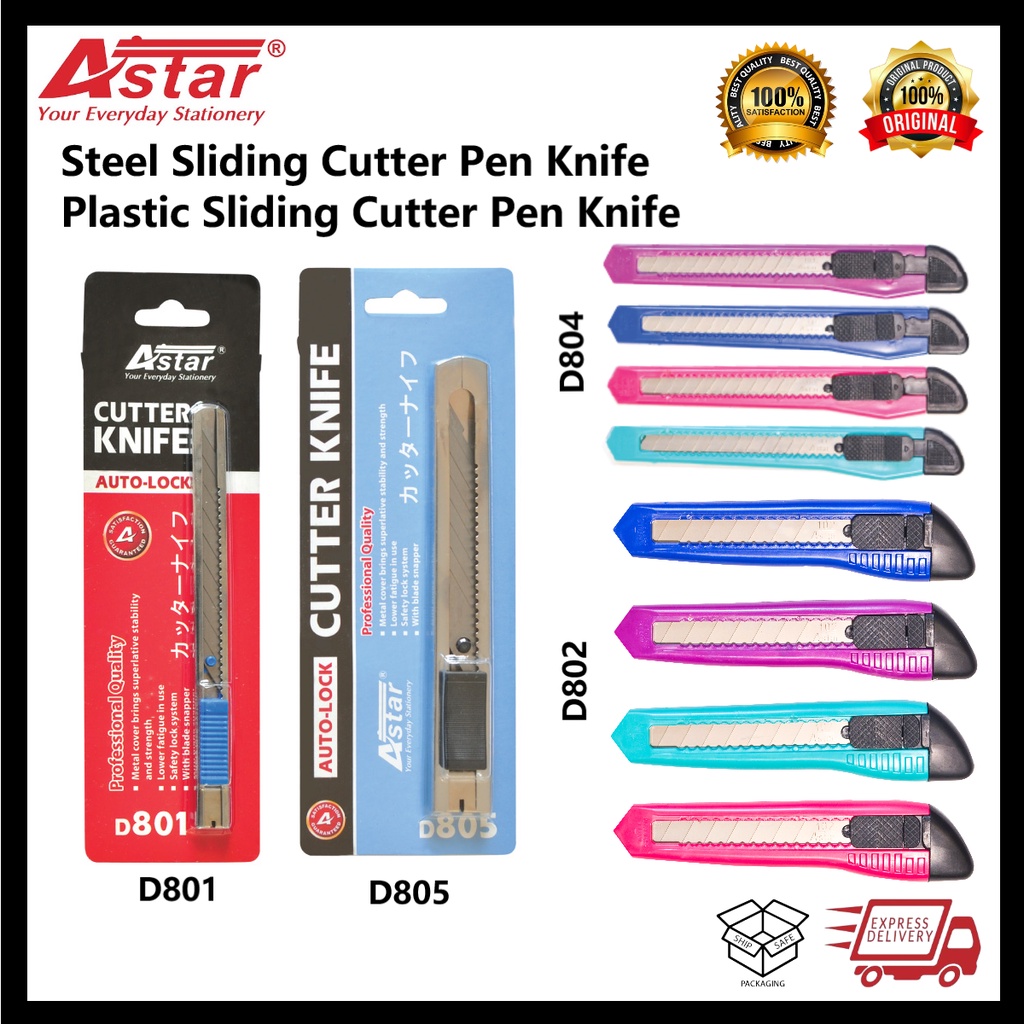 Astar Metal/Steel / Plastic Sliding Cutter Pen Knife D801 D805 D804
