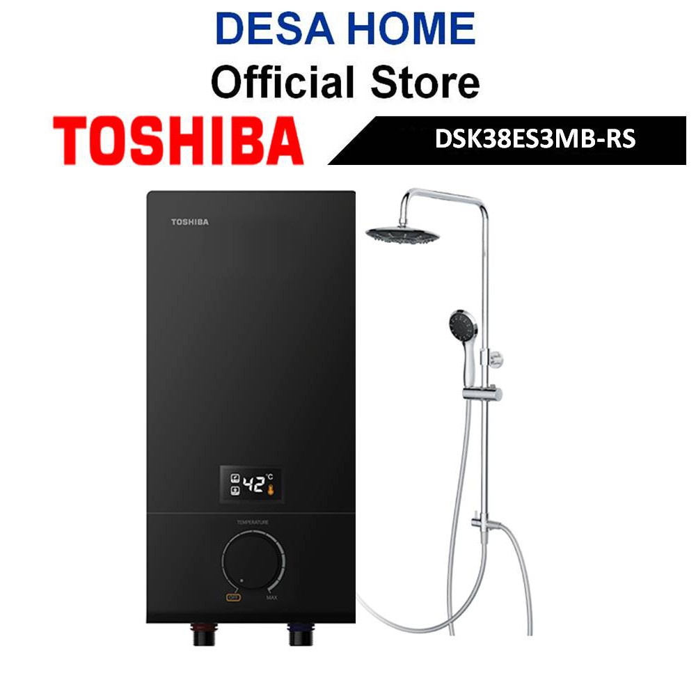 TOSHIBA Instant Electric Water Heater With Pump + Rain Shower Black