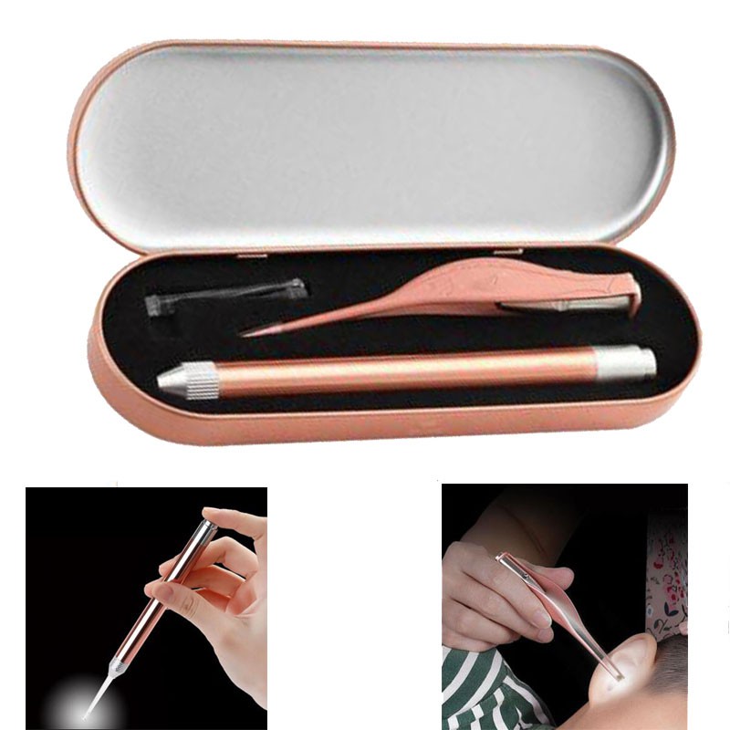 LED Ear Wax Pickers Kit Stainless Steel Earpick Wax Remover Curette Ear Pick Cleaner Ear Cleaner Spoon Care Ear Clean Tool