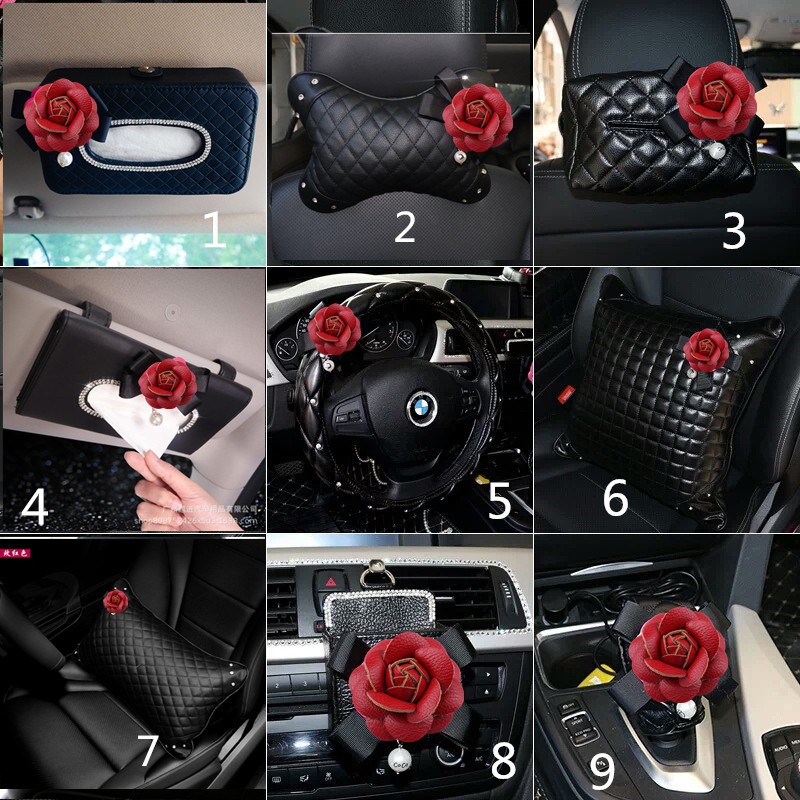 Red Camellias Car Mirror Cover Car Interior Accessories Car Steering Wheel  Cover Car Seat Belt Pad Neck pillow Lumbar su | Shopee Malaysia