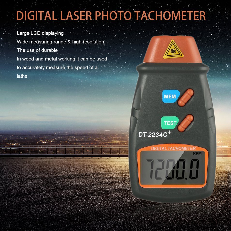 Digital Tachometer RPM Gauge Hand Held Non Contact Laser Photo Meter with LCD Display Temperature Sensor 