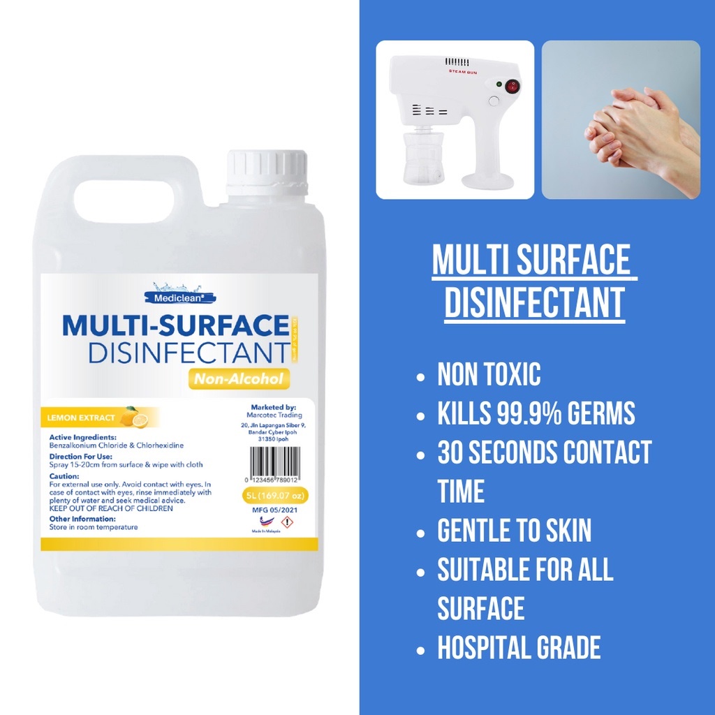 MultiSurface Sanitizer 5000ml / Disinfectant Cleaner 5 Litre LEMON