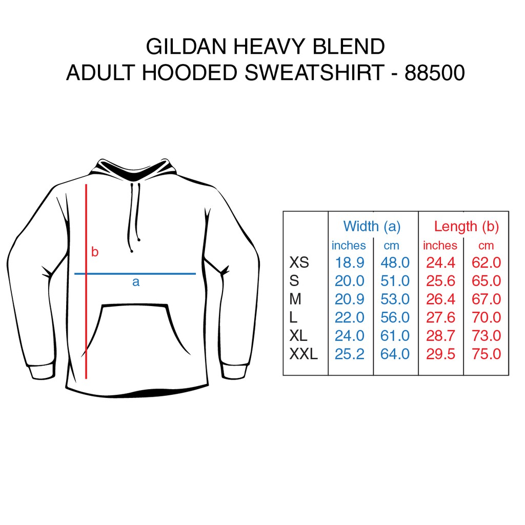 gildan heavy blend sweatshirt size chart