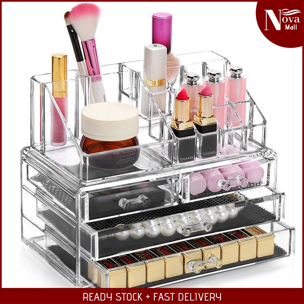 4 Drawer Cosmetic Rack Makeup Organizer Lipstick Eyeliner Gincu Alat Solek Rak Mekap Shopee