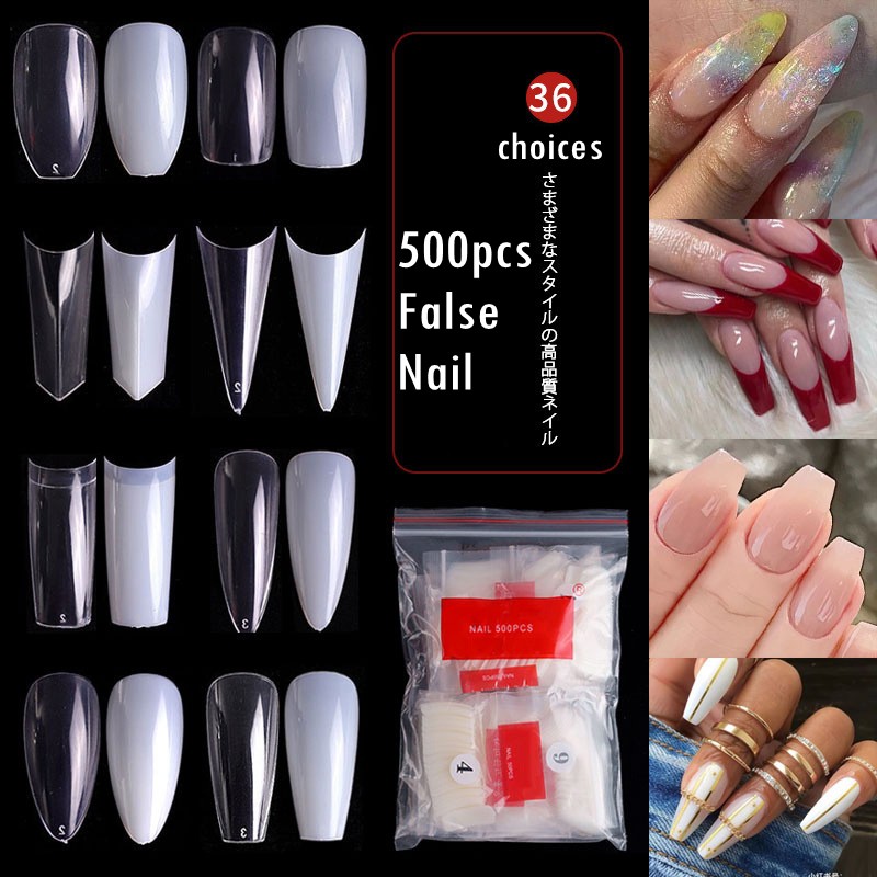 500pcs Natural Transparent False Fake Finger Toe Nail Art Tips Full Half  Ballerina Clear Square Edge Practice Squoval | Shopee Malaysia