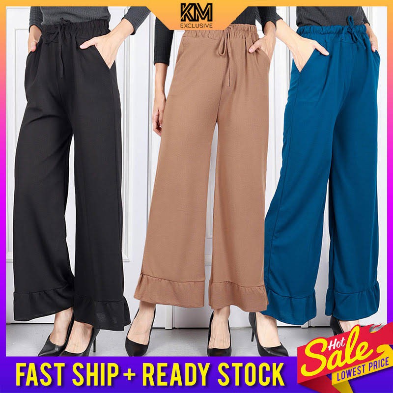 KM Muslimah Modern Ruffle Trim Elastic Pants Seluar Panjang [P19590 ...