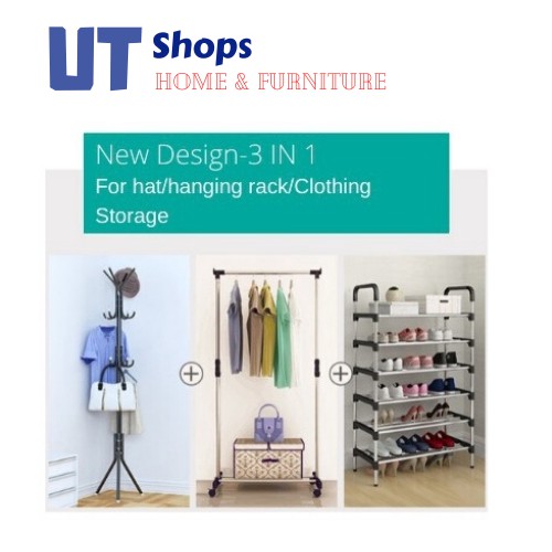 XL Size 3 in 1 RAK BAJU Clothes  Rack  Hanging Organizer 