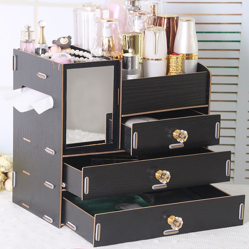 Cosmetics Locker Table Top Storage Box Wooden Drawer Style Dresser