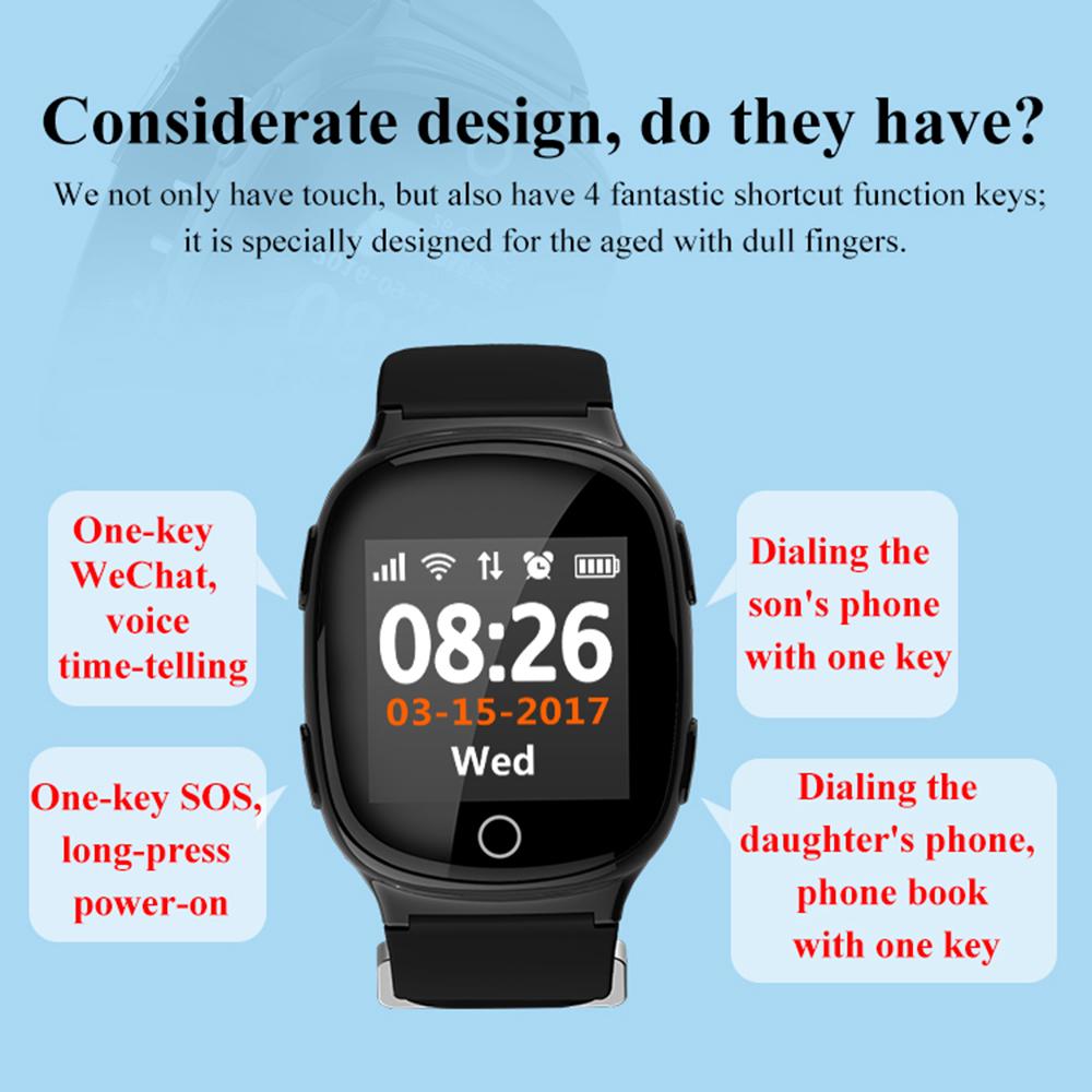 Elderly Smart Watch Heart Monitor Fall Alarm Function Gps+Lbs+wireless