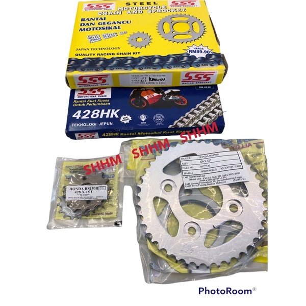 Honda RS150 CBR150 SSS 428 Sprocket Set With Chain Rantai Tebal Steel 