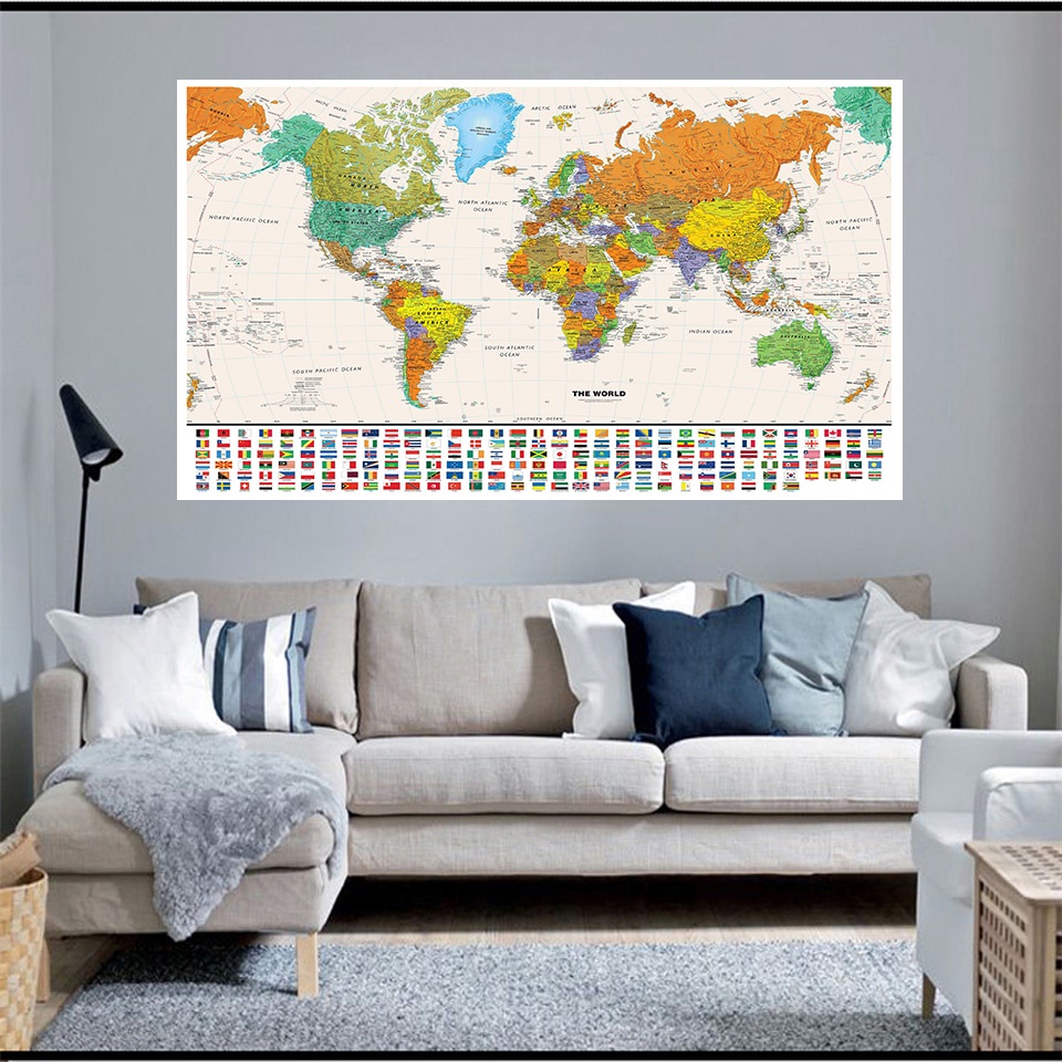 Map Of The World On Wall World Map - Home Decor Prices And Promotions - Home & Living Jun 2022 |  Shopee Malaysia